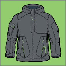 nordica apparel, mens, line drawing, outdoor apparel